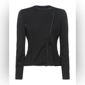 Giorgio Armani Black Label, Black Ottoman Knit Snap-Front Jacket, Size 44